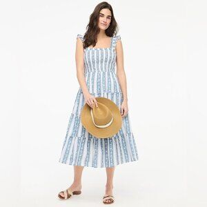 J crew factory smocked blue stripe dress size S